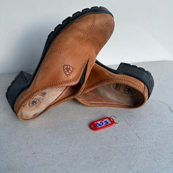Womens Ariat Tan Leather Mules Shoes Clogs Slip-On  7 - Picture 1 of 8
